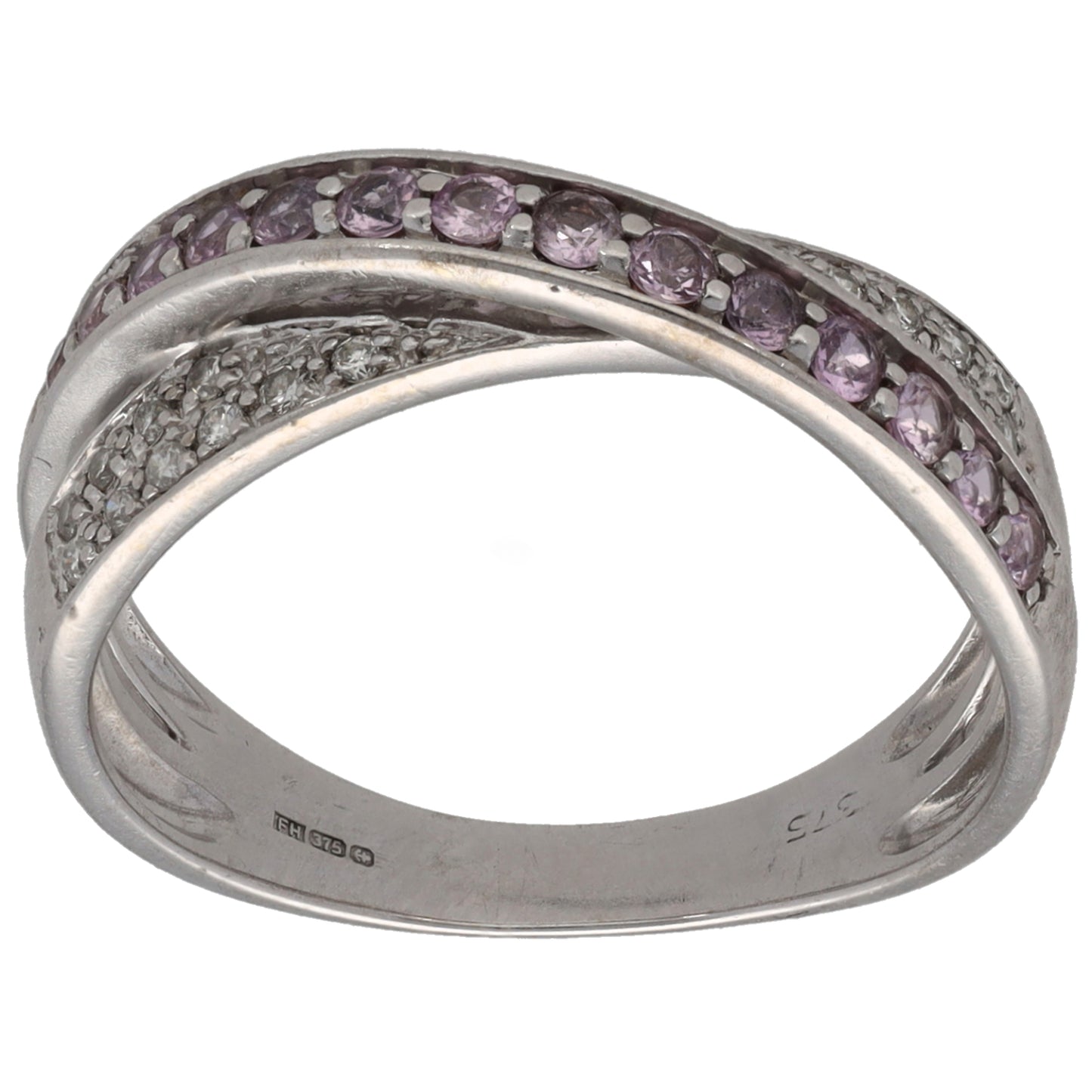 9ct White Gold Sapphire & 0.10ct Diamond Dress/Cocktail Ring Size O