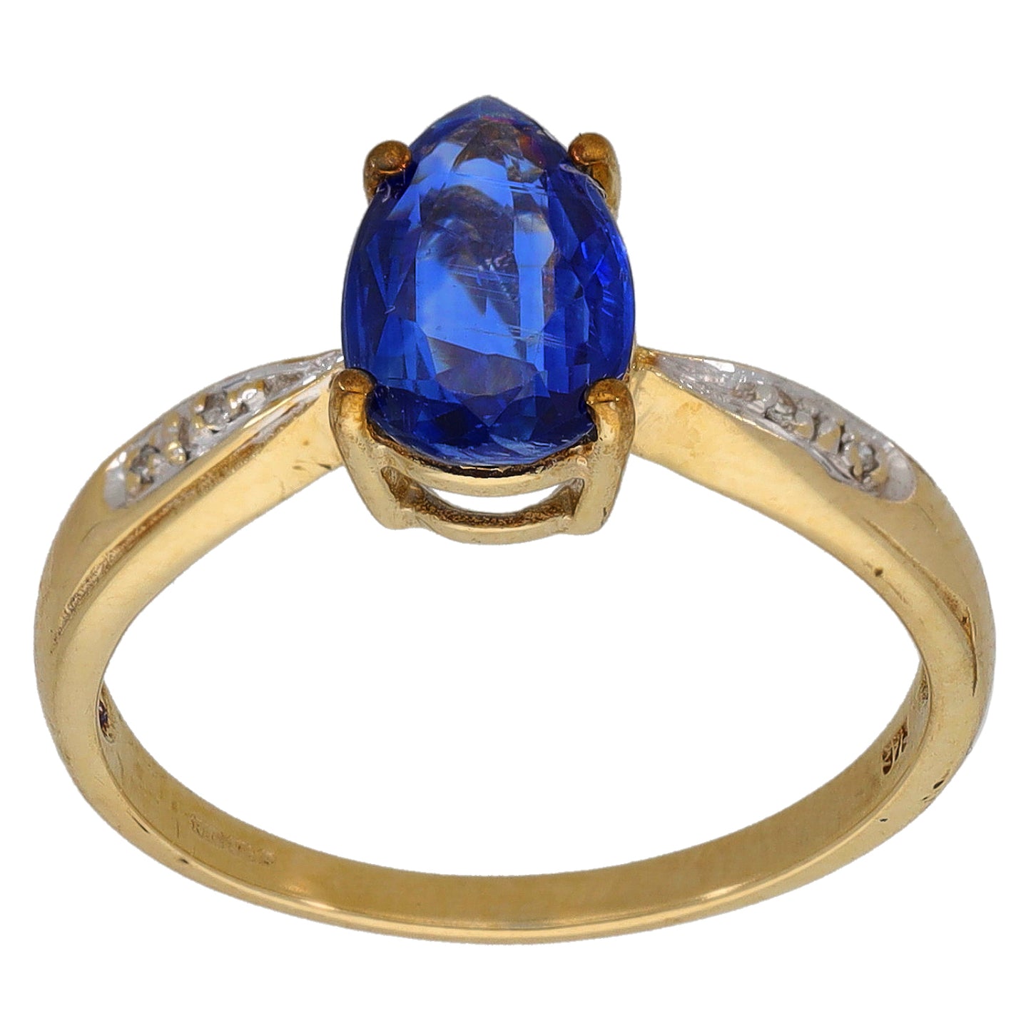 9ct Gold Kyanite & 0.02ct Diamond Single Stone Ring With Accents Size N