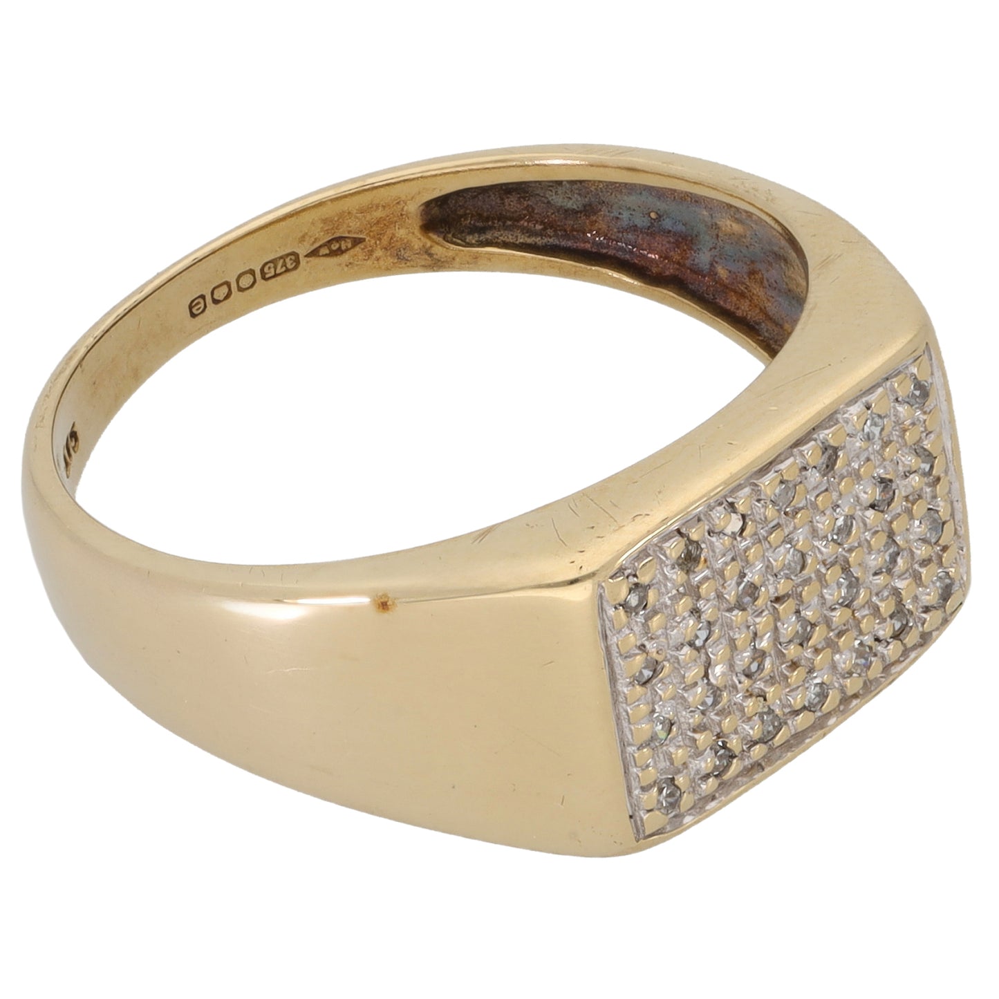 9ct Gold 0.14ct Diamond Plain Signet Ring Size R