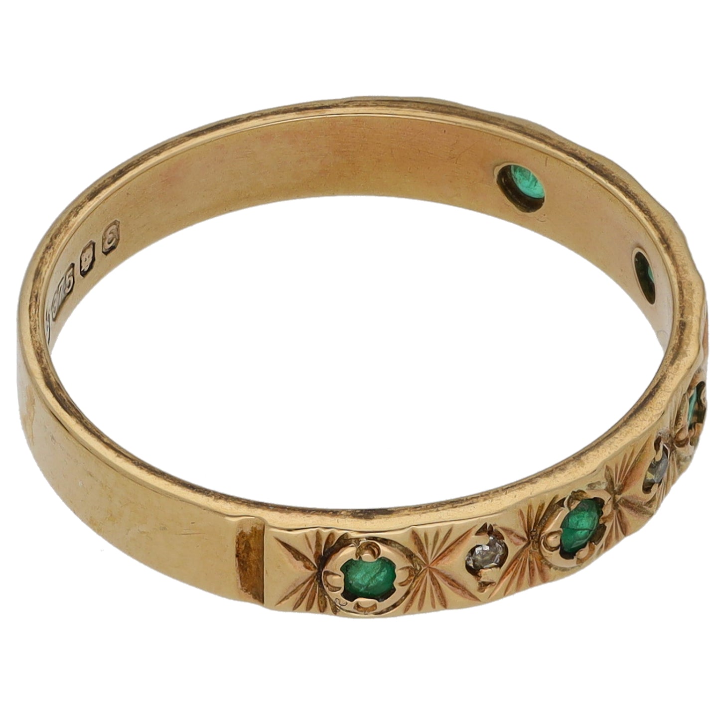 9ct Gold Emerald & 0.02ct Diamond Half Eternity Ring Size O