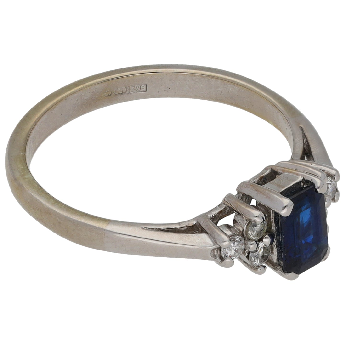 9ct White Gold Sapphire & 0.18ct Diamond Dress/Cocktail Ring Size N