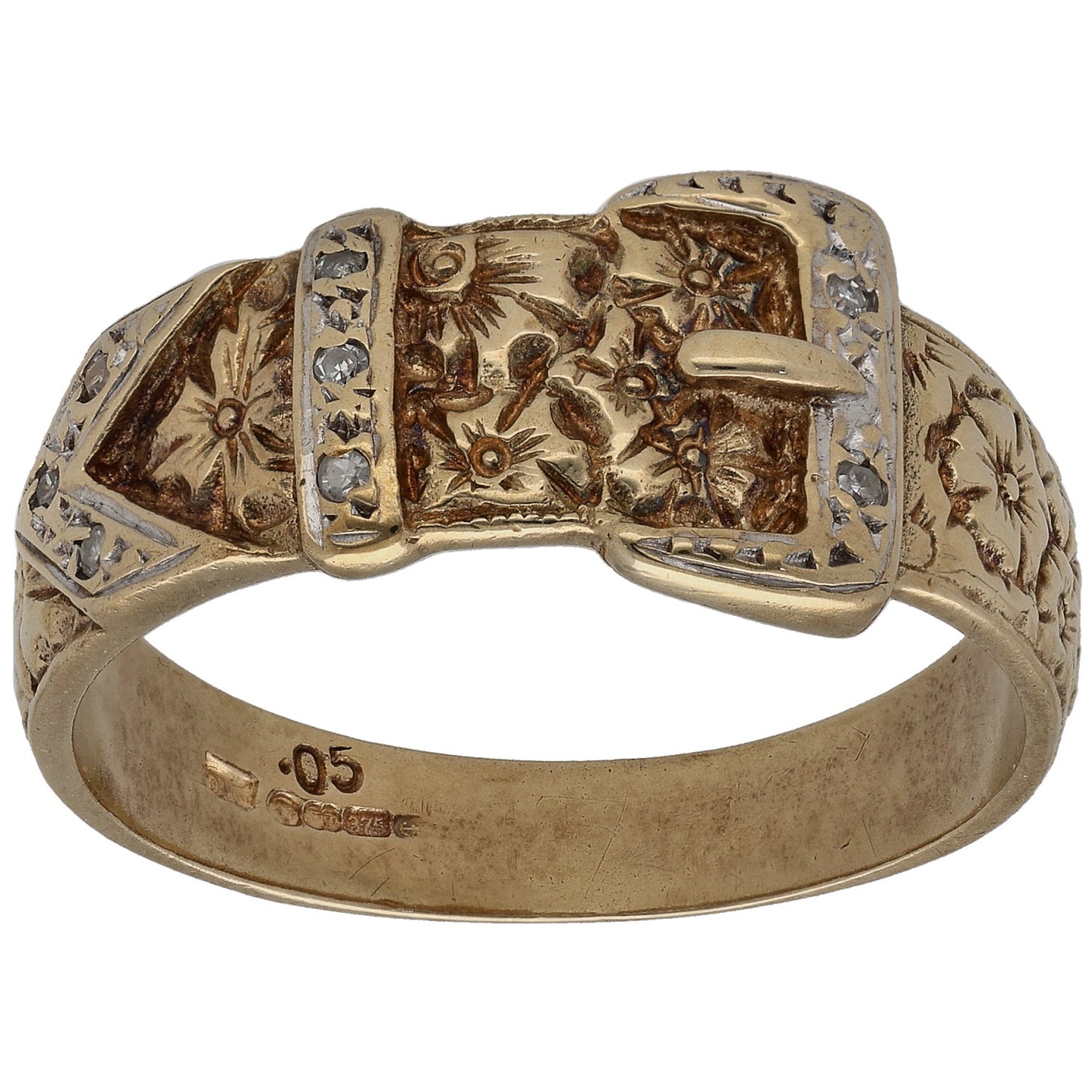 9ct Gold 0.02ct Diamond Buckle Ring Size Y