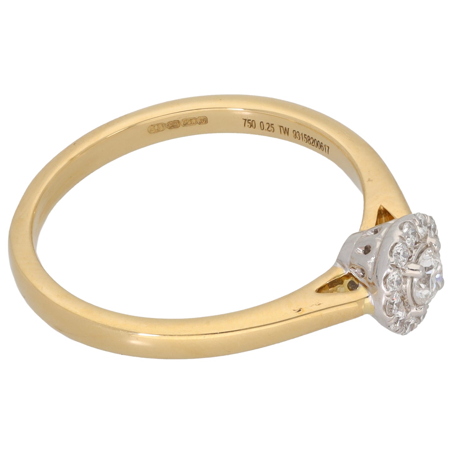 18ct Gold 0.25ct Diamond Halo Ring Size R