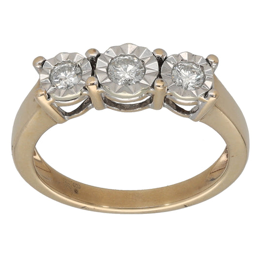 9ct Gold 0.25ct Diamond Trilogy Ring Size M