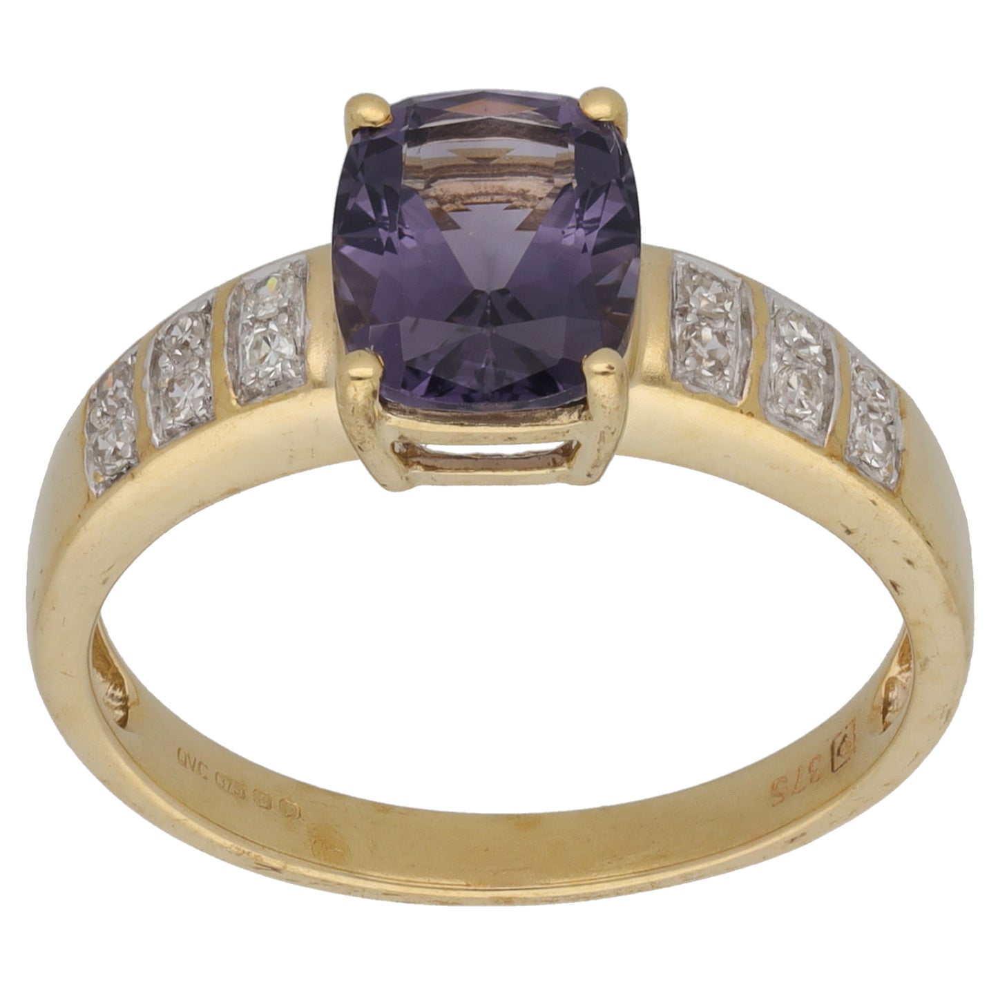 9ct Gold Iolite & 0.24ct Diamond Solitaire Ring With Accent Stones Size S