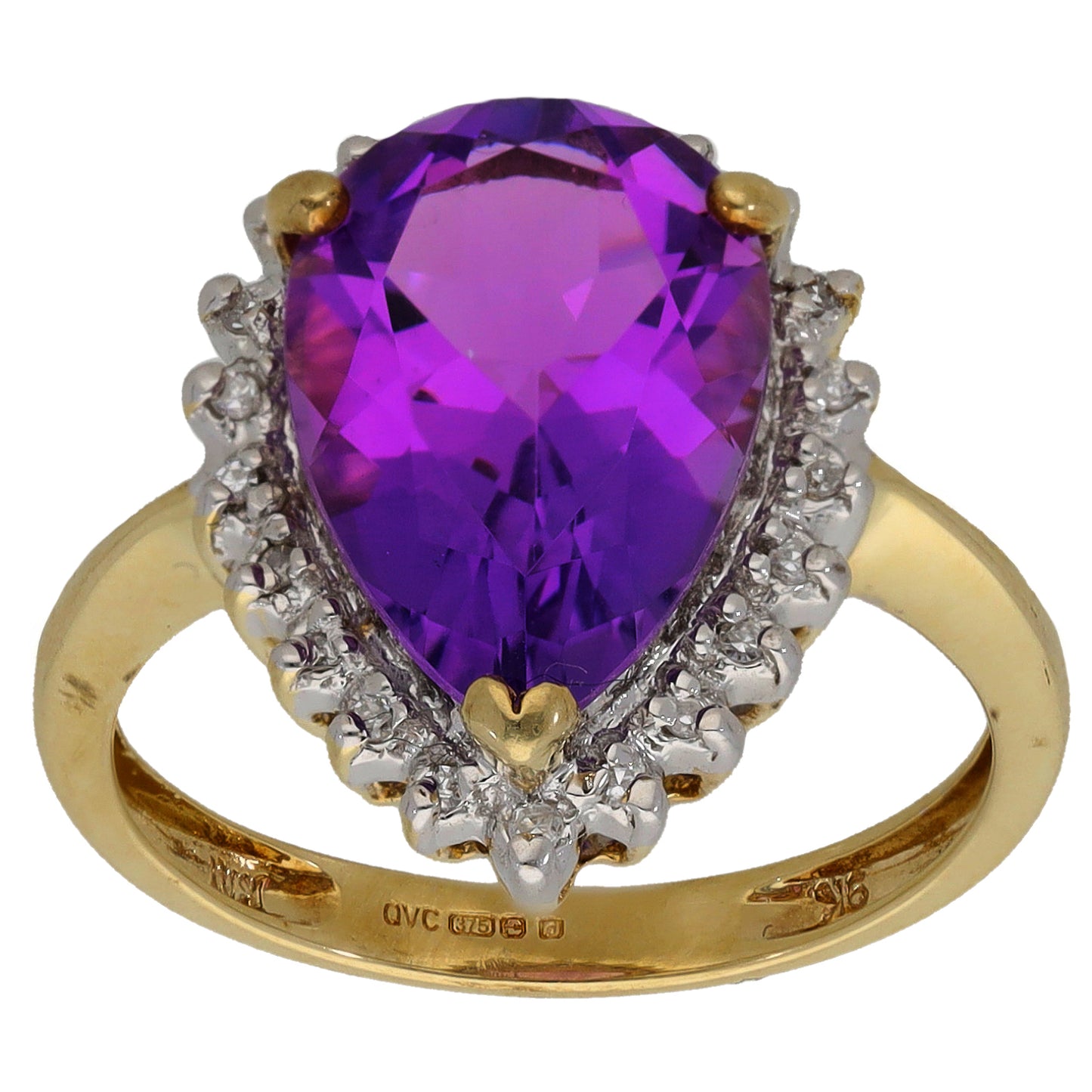 9ct Gold Amethyst & 0.105ct Diamond Cluster Ring Size Q