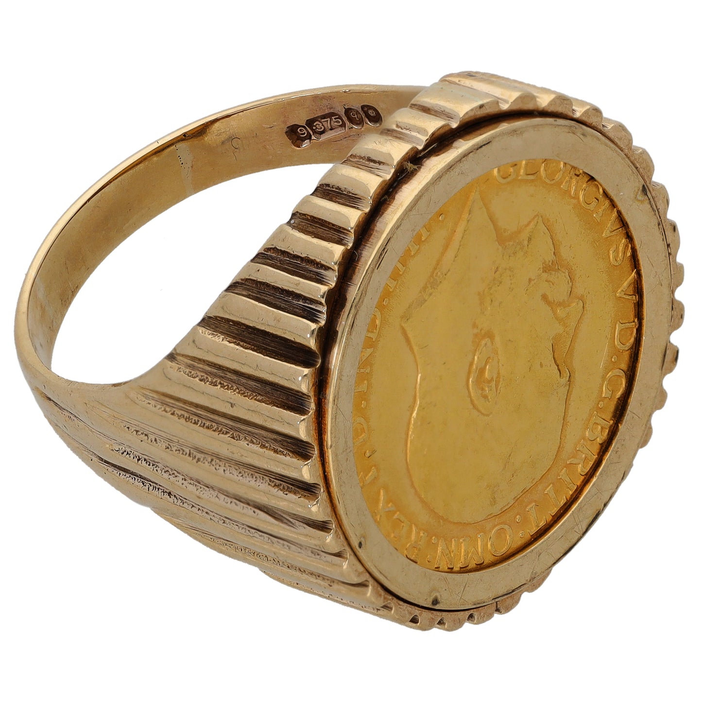 9ct Gold Full Sovereign Coin Ring Size Z+1