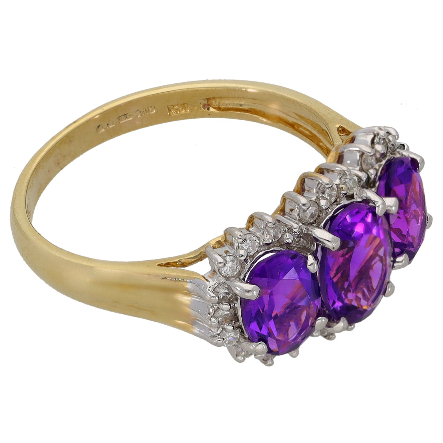 9ct Gold Amethyst & 0.28ct Diamond Dress/Cocktail Ring Size Q