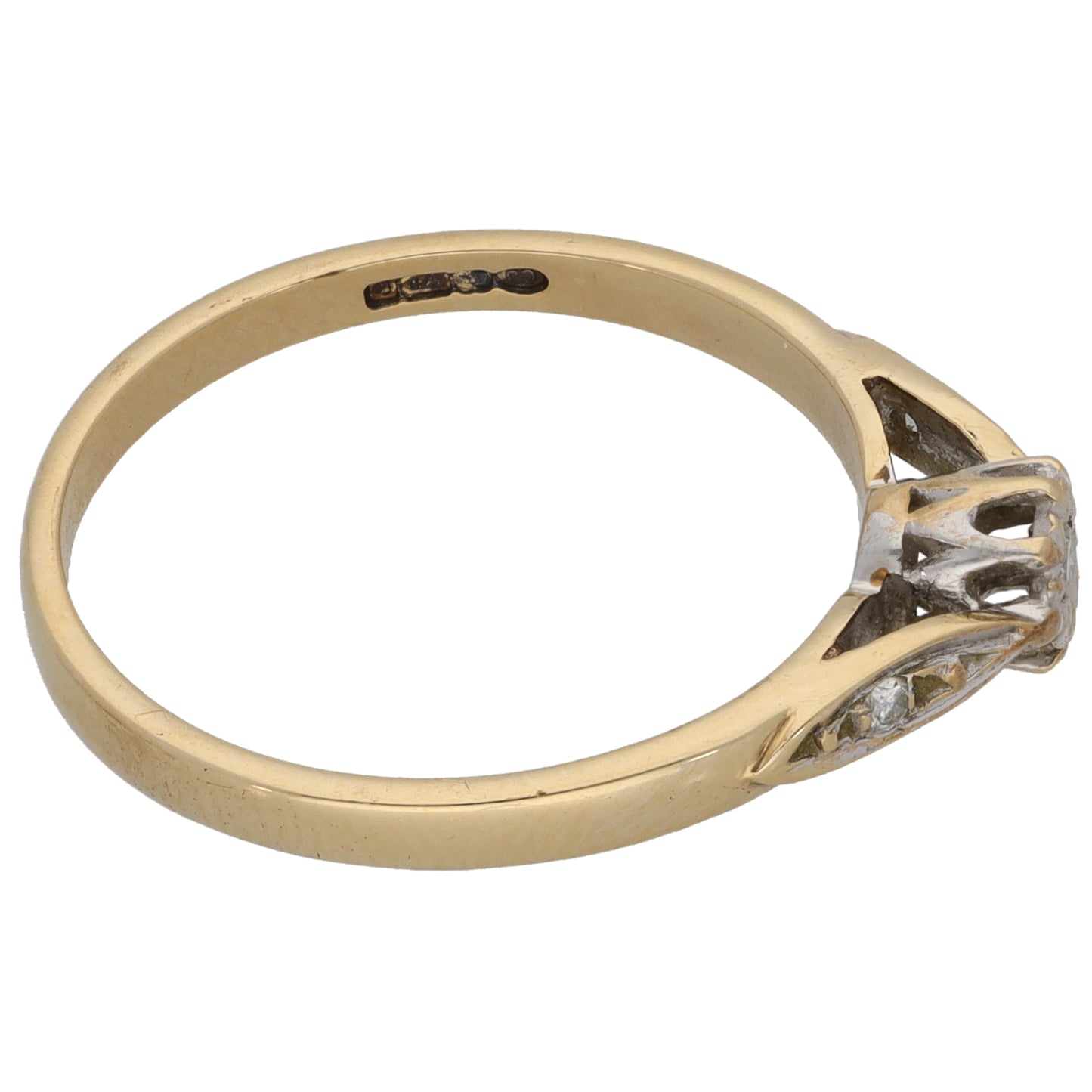 9ct Gold 0.03ct Diamond Solitaire Ring With Accent Stones Size P