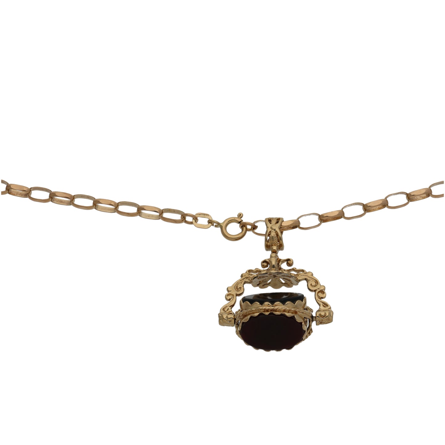 9ct Gold Bloodstone & Carnelian & Onyx Fob Pendant With Chain