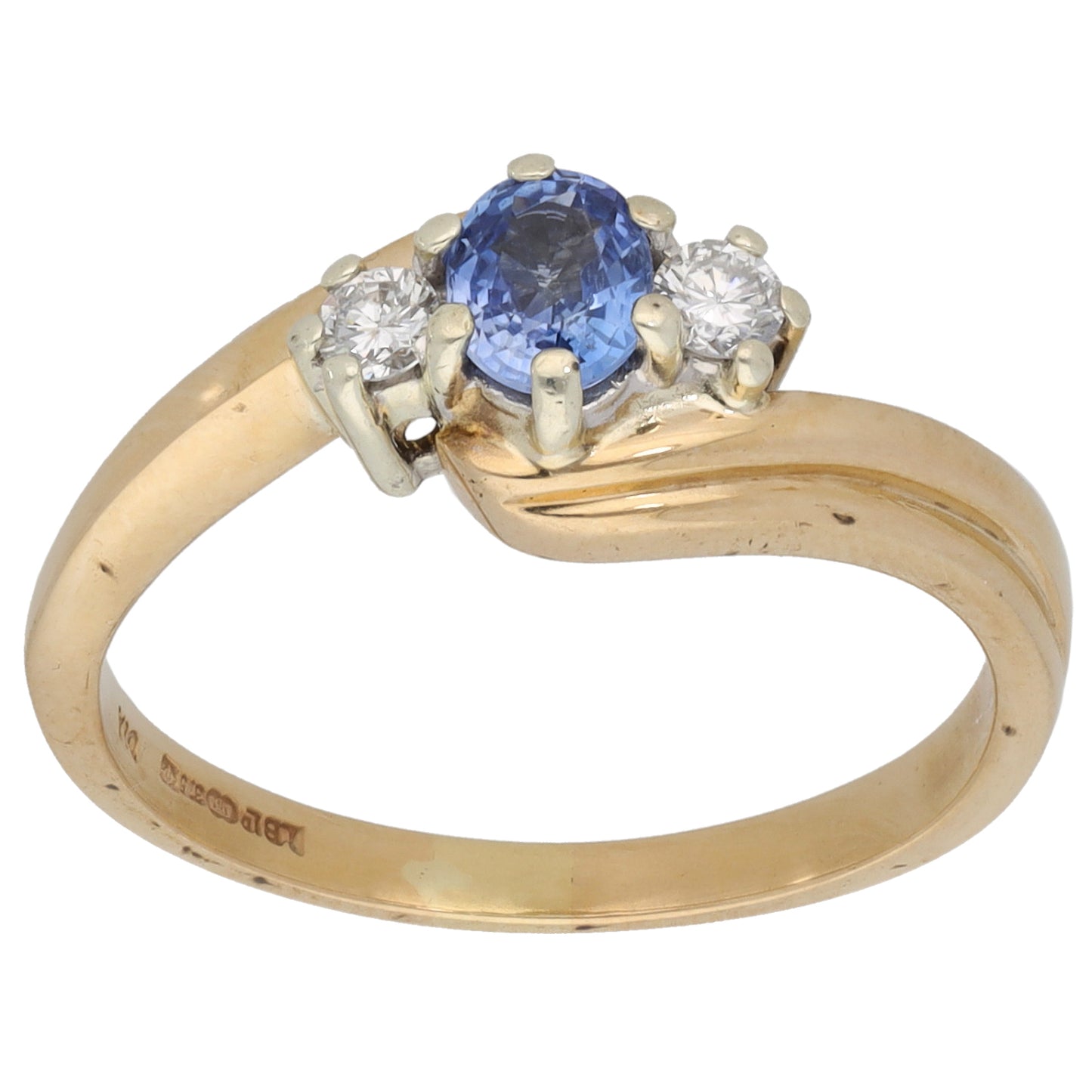 9ct Gold 0.14ct Diamond & Sapphire Three Stone Ring Size P