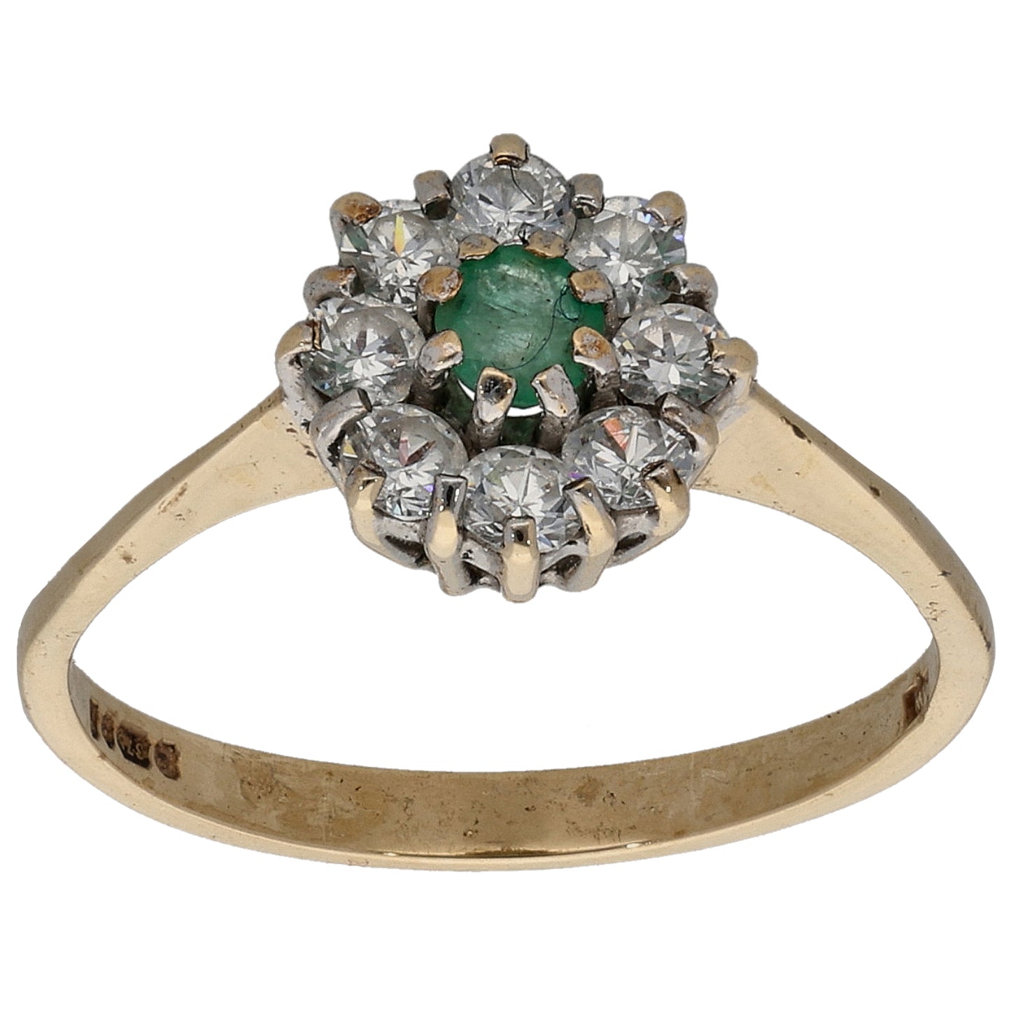9ct Gold Emerald & Cubic Zirconia Cluster Ring Size O