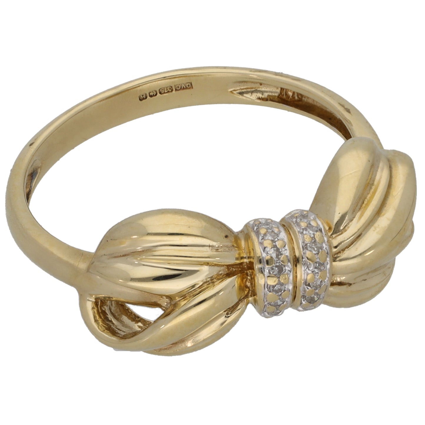 9ct Gold 0.09ct Diamond Bow Ring Size R