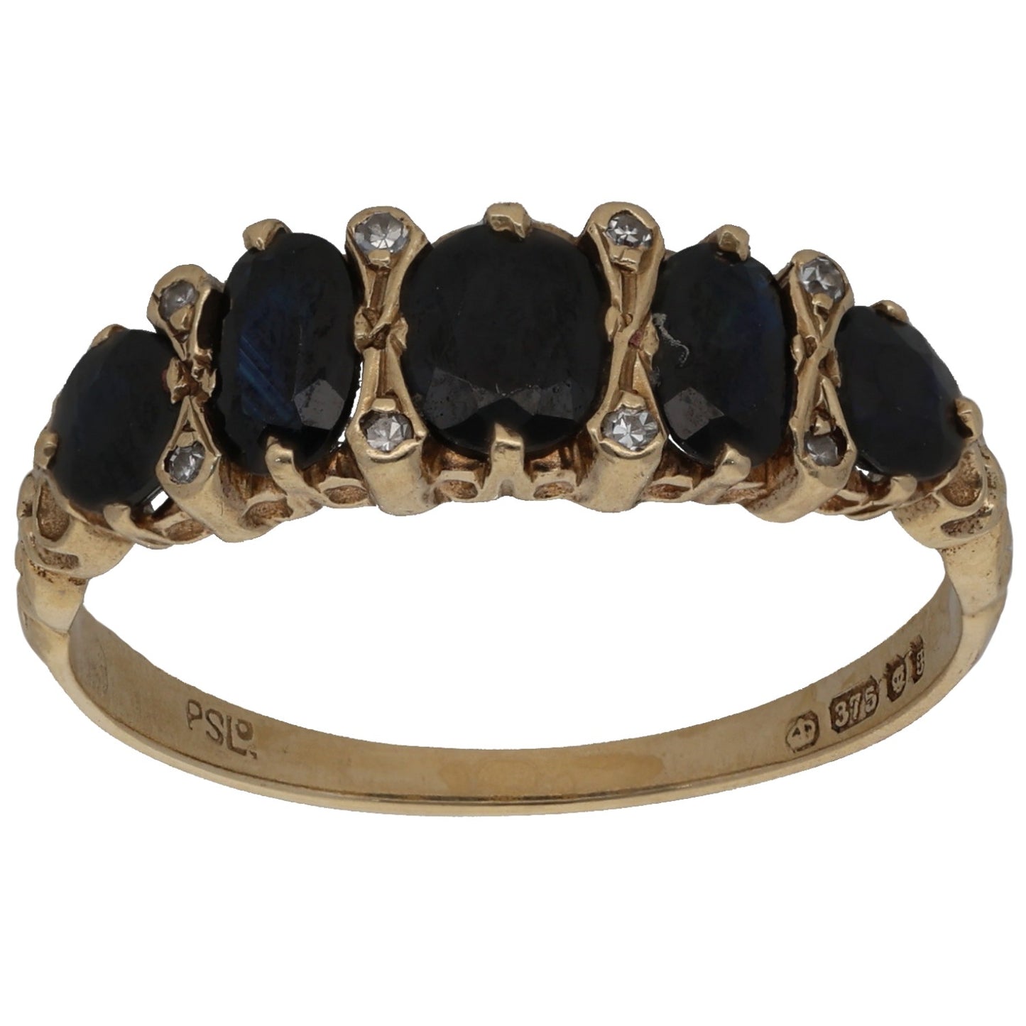 9ct Gold Sapphire & 0.04ct Diamond Dress/Cocktail Ring Size O