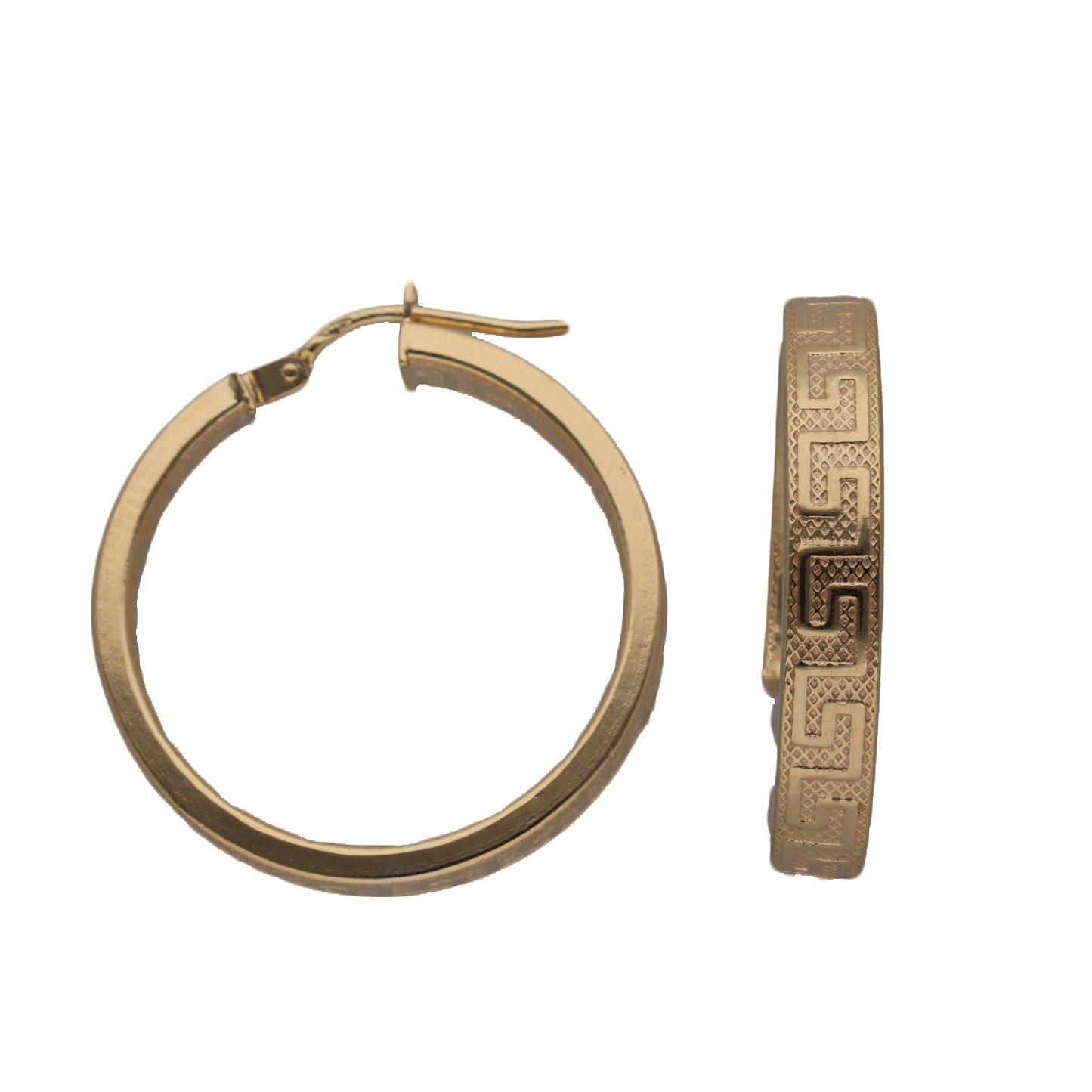 New 9ct Gold Greek Key Hoop Earrings