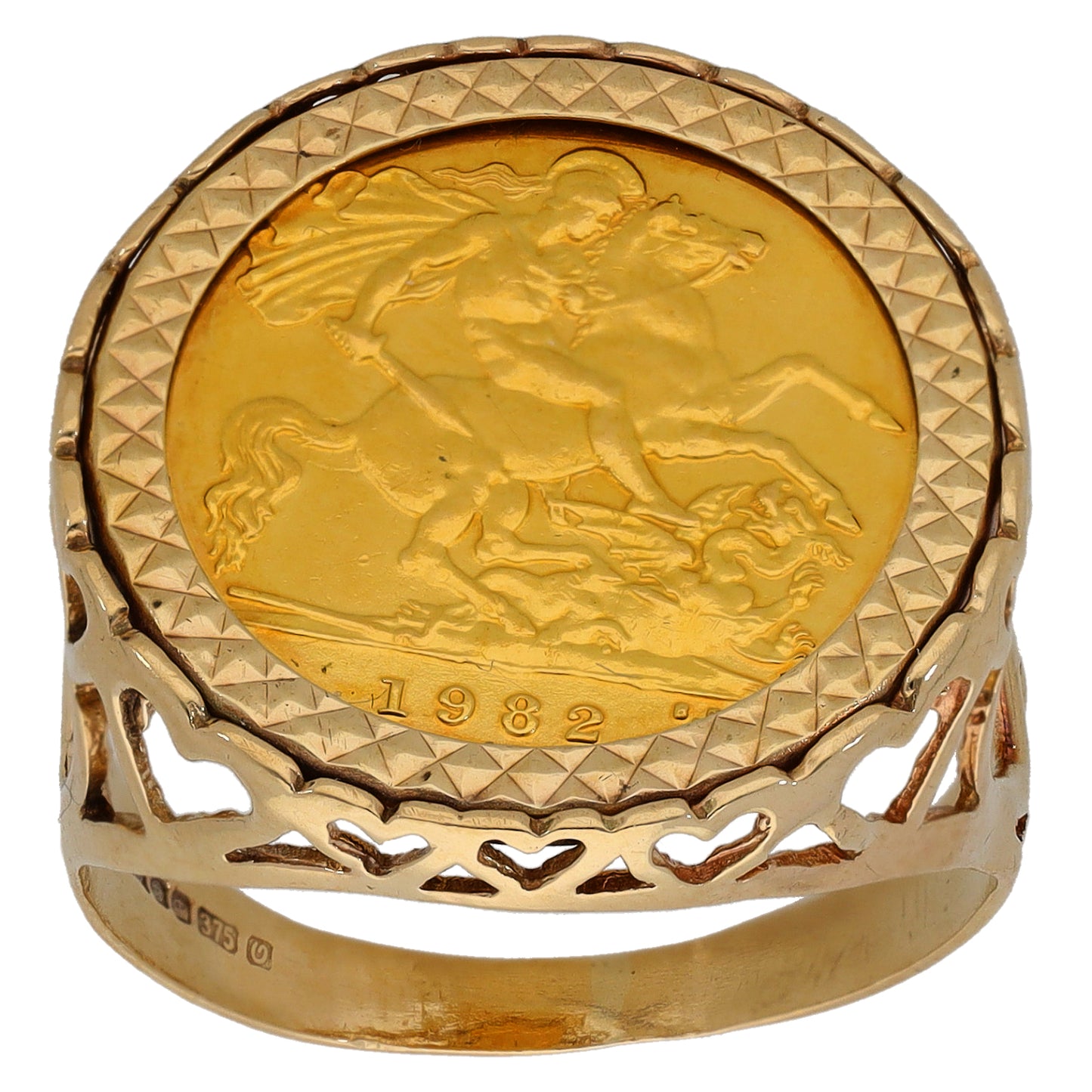 9ct Gold Half Sovereign Coin Ring Size U
