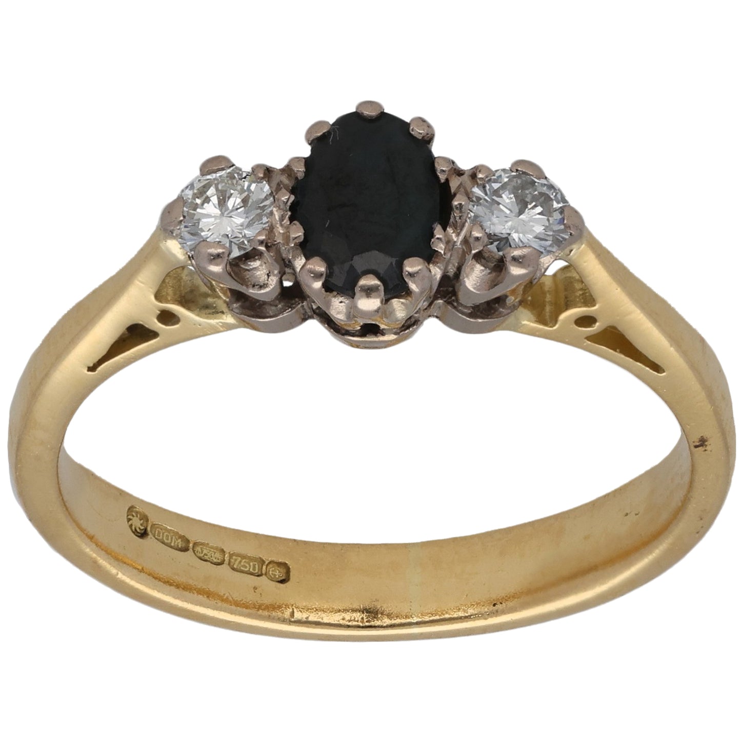 18ct Gold Sapphire & 0.20ct Diamond Trilogy Ring Size P