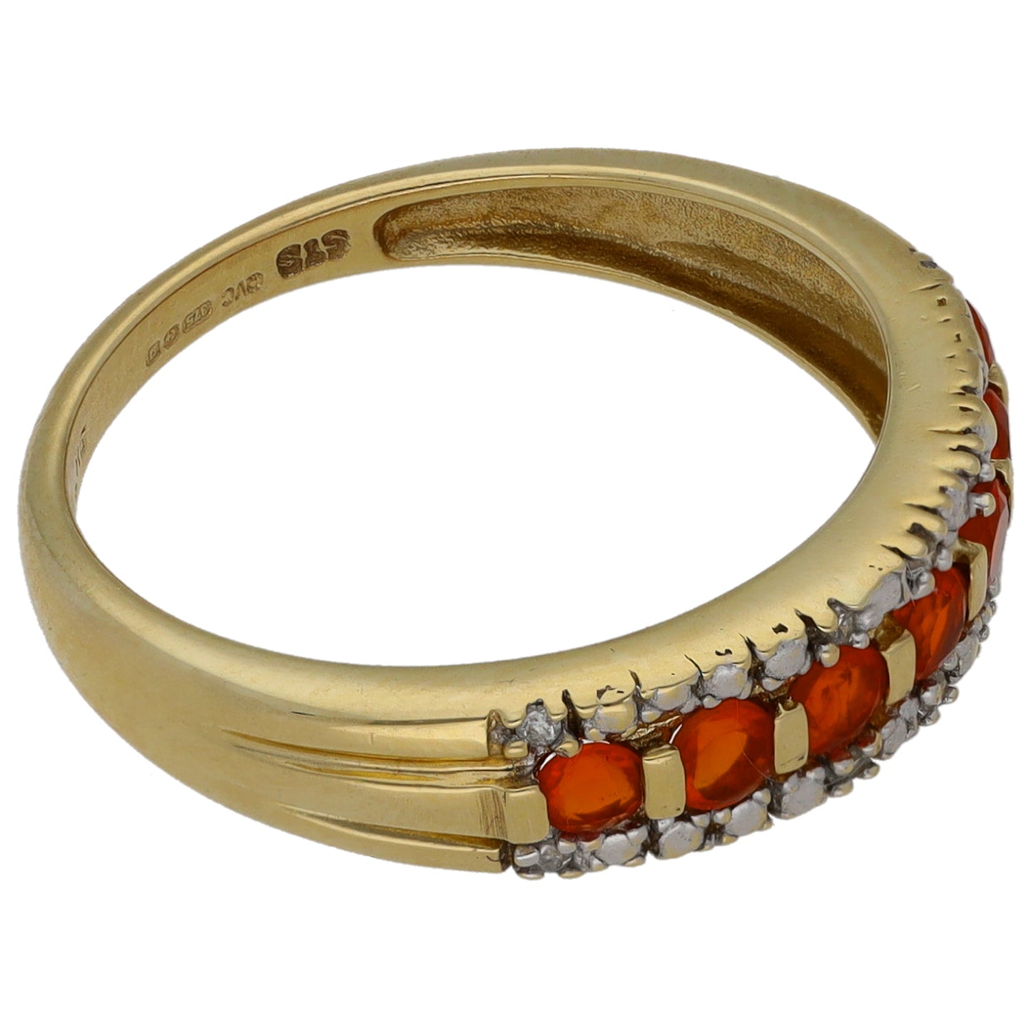 9ct Gold Fire Opal & 0.05ct Diamond Dress/Cocktail Ring Size O