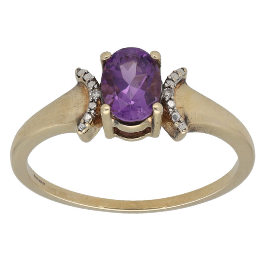 9ct Gold 0.01ct Diamond & Amethyst Dress/Cocktail Ring Size P