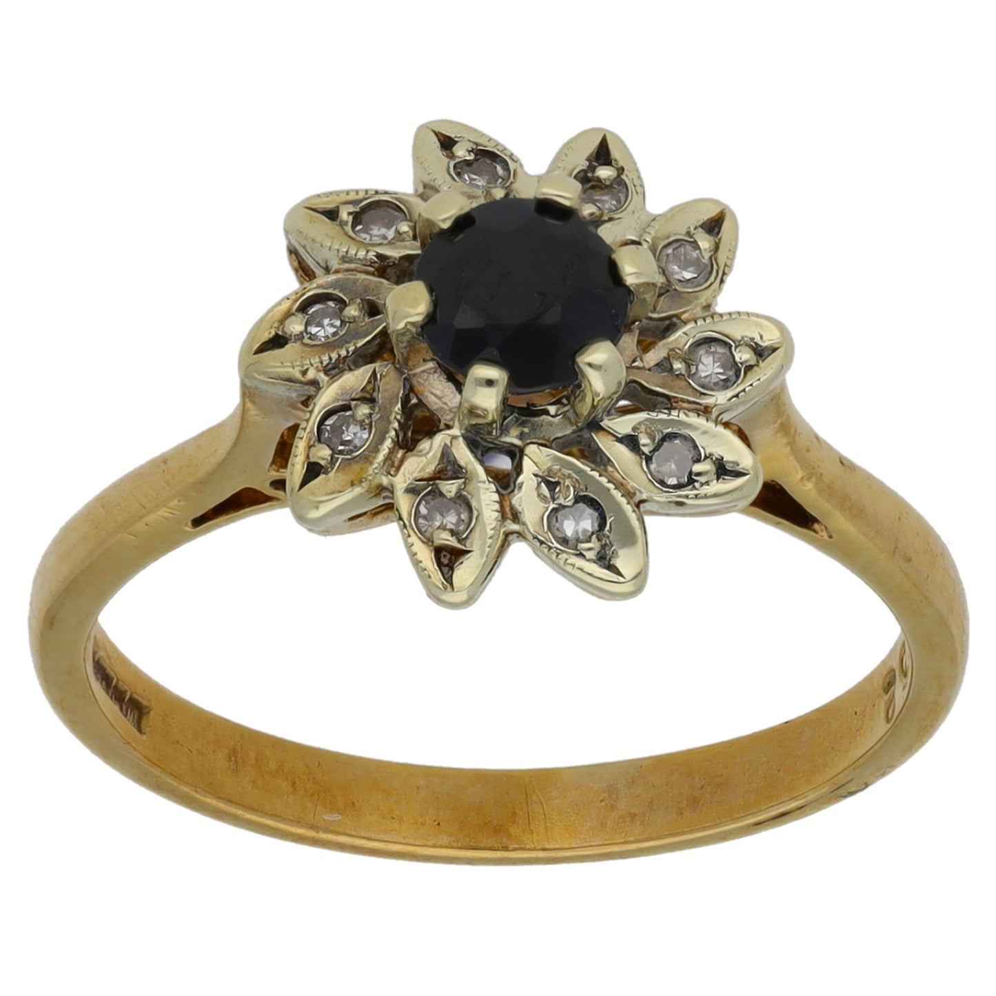 9ct Gold Sapphire & 0.05ct Diamond Dress/Cocktail Ring Size M