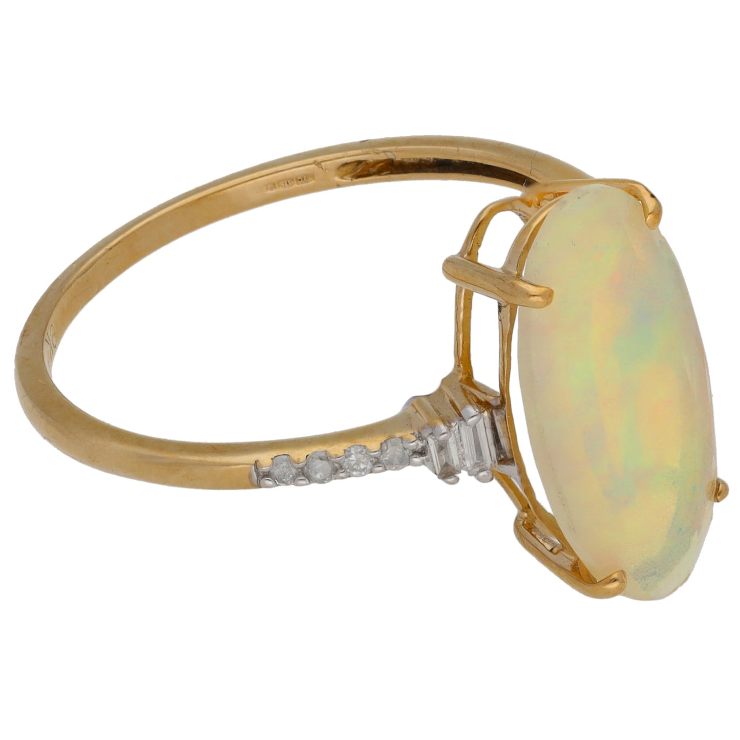 9ct Gold Opal & 0.12ct Diamond Dress/Cocktail Ring Size T