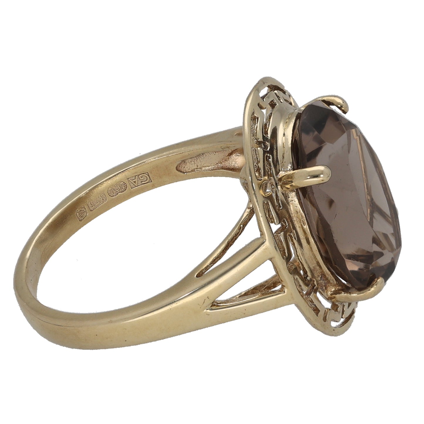9ct Gold Smoky Quartz Single Stone Ring Size M