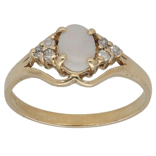 9ct Gold Opal & 0.12ct Diamond Dress/Cocktail Ring Size Q