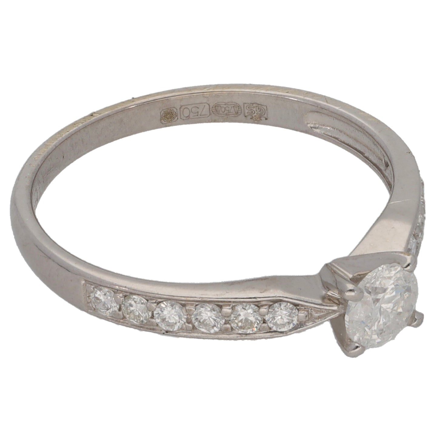 18ct White Gold 0.50ct Diamond Solitaire Ring With Accent Stones Size M