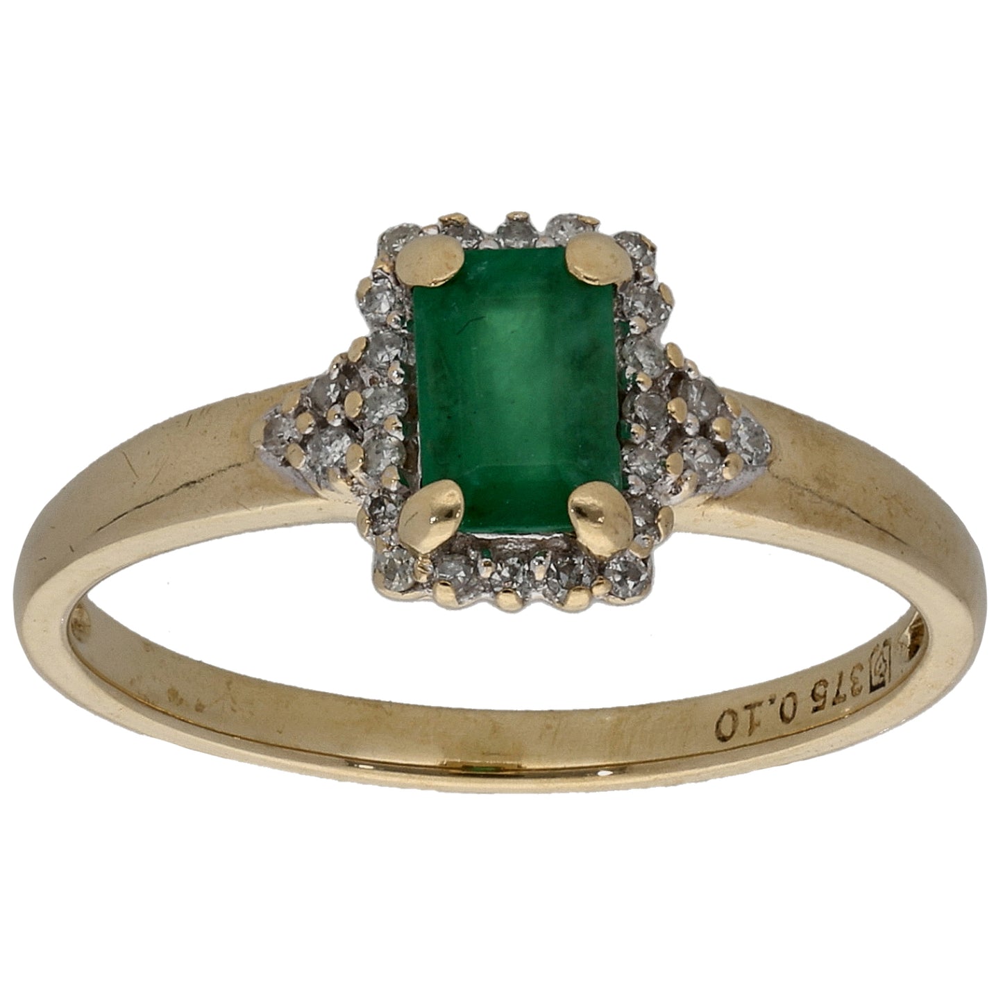 9ct Gold 0.10ct Diamond & Emerald Dress/Cocktail Ring Size N