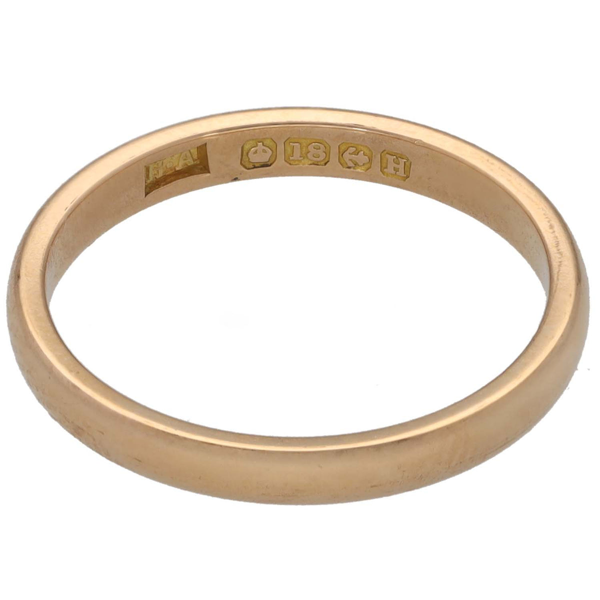 18ct gold wedding ring with inside hallmarks and smooth polished band