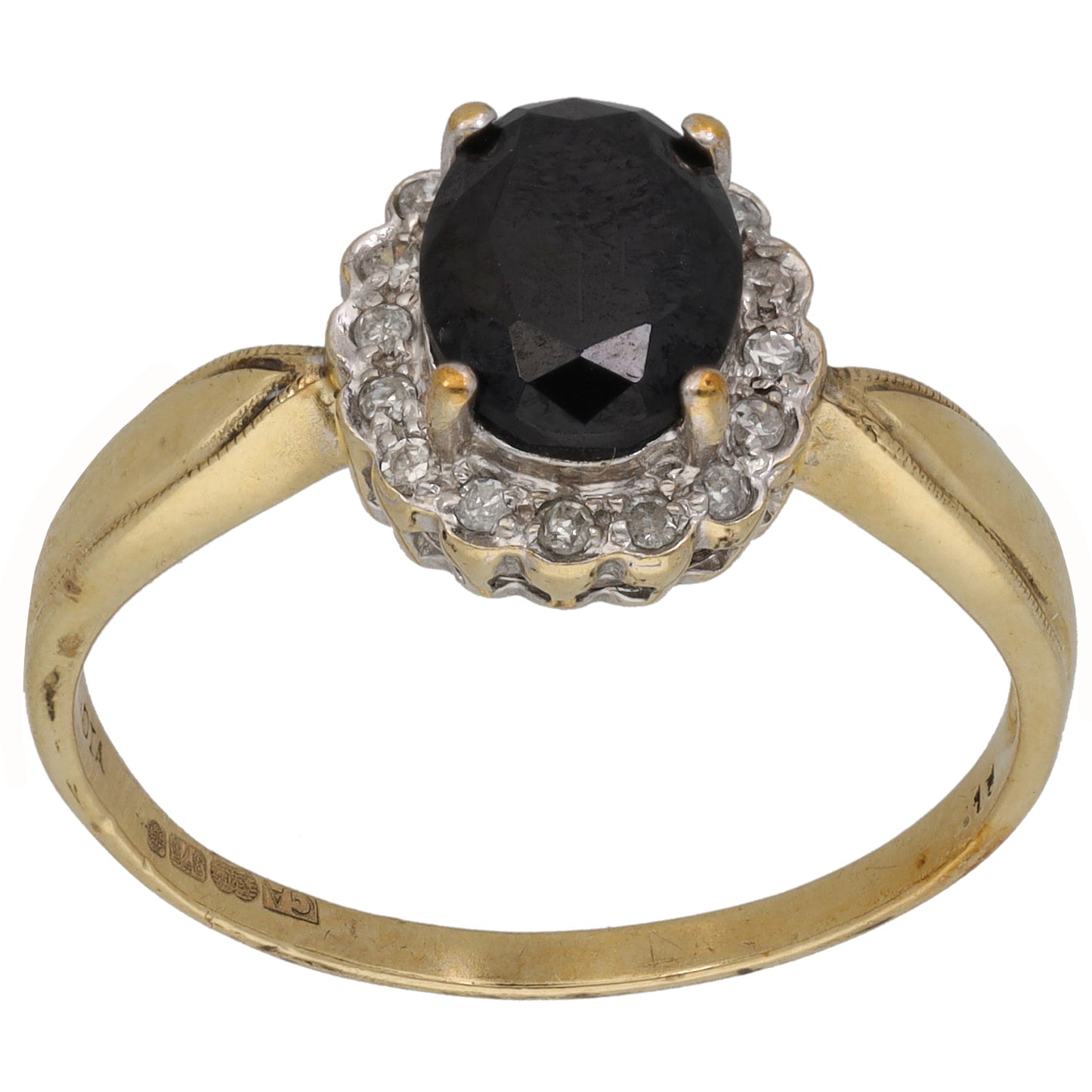 9ct Gold Sapphire & 0.08ct Diamond Dress/Cocktail Ring Size Y