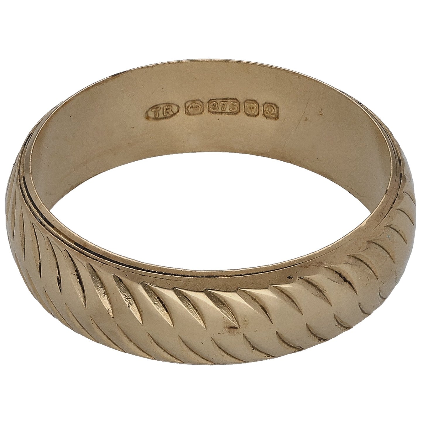 9ct Gold Patterned Wedding Ring Size N