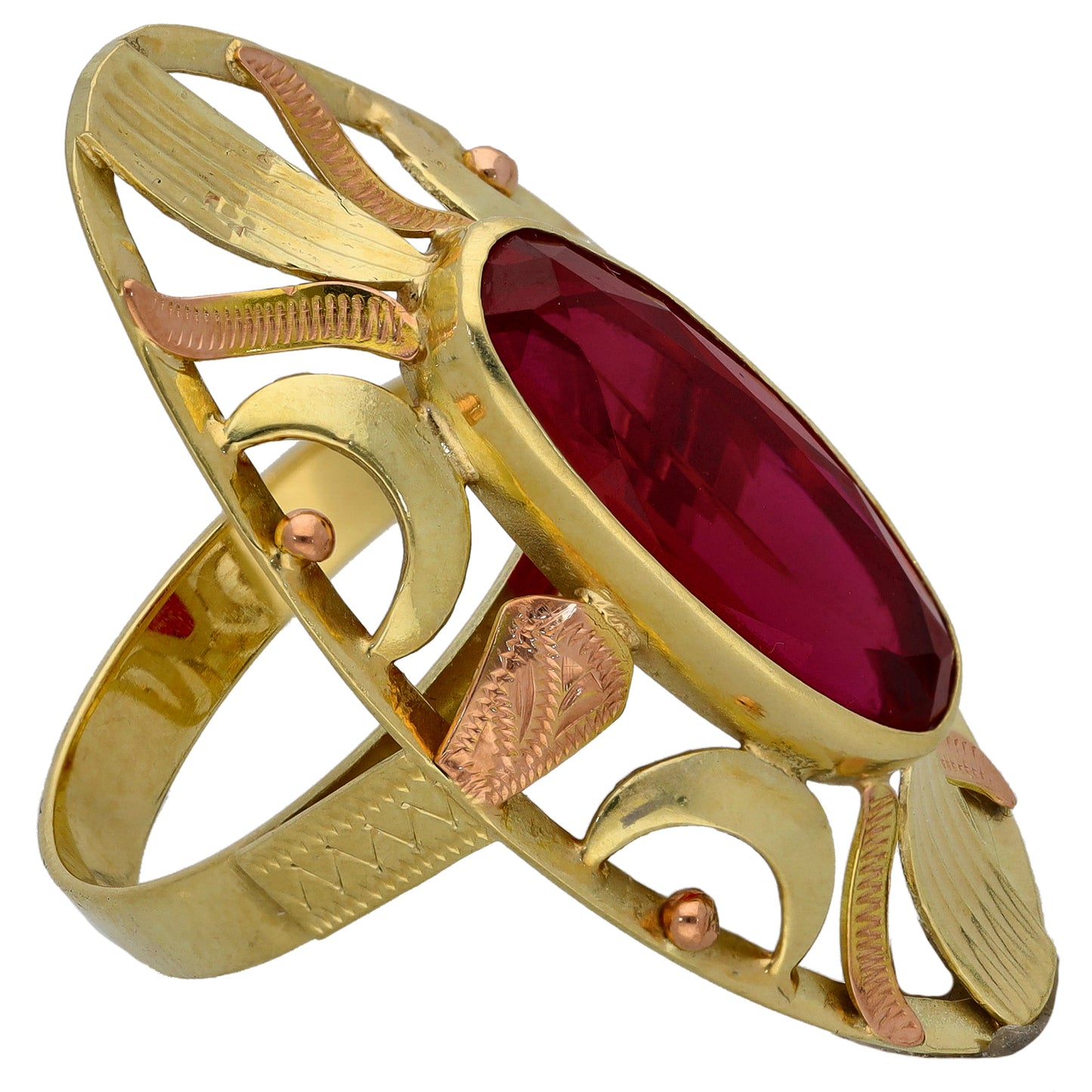 14ct Gold Man Made Ruby Single Stone Ring Size S
