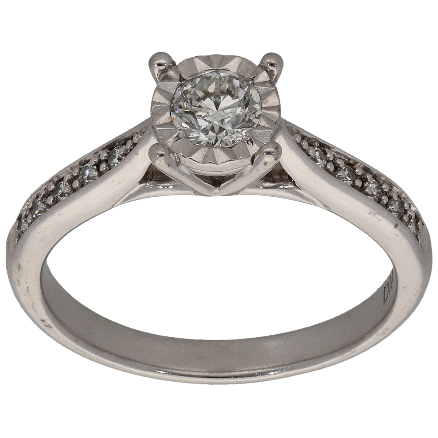 9ct White Gold 0.33ct Diamond Solitaire Ring With Accent Stones Size L