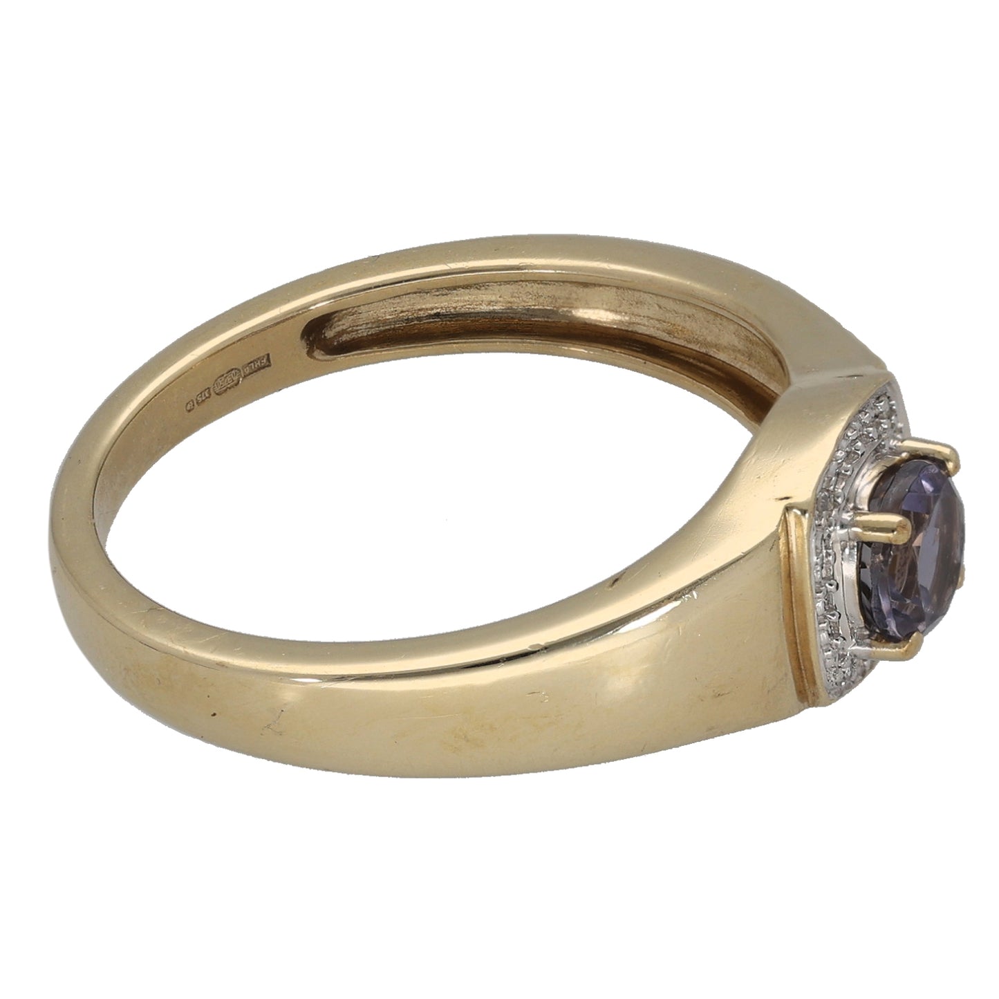 9ct Gold Iolite & 0.02ct Diamond Dress/Cocktail Ring Size S