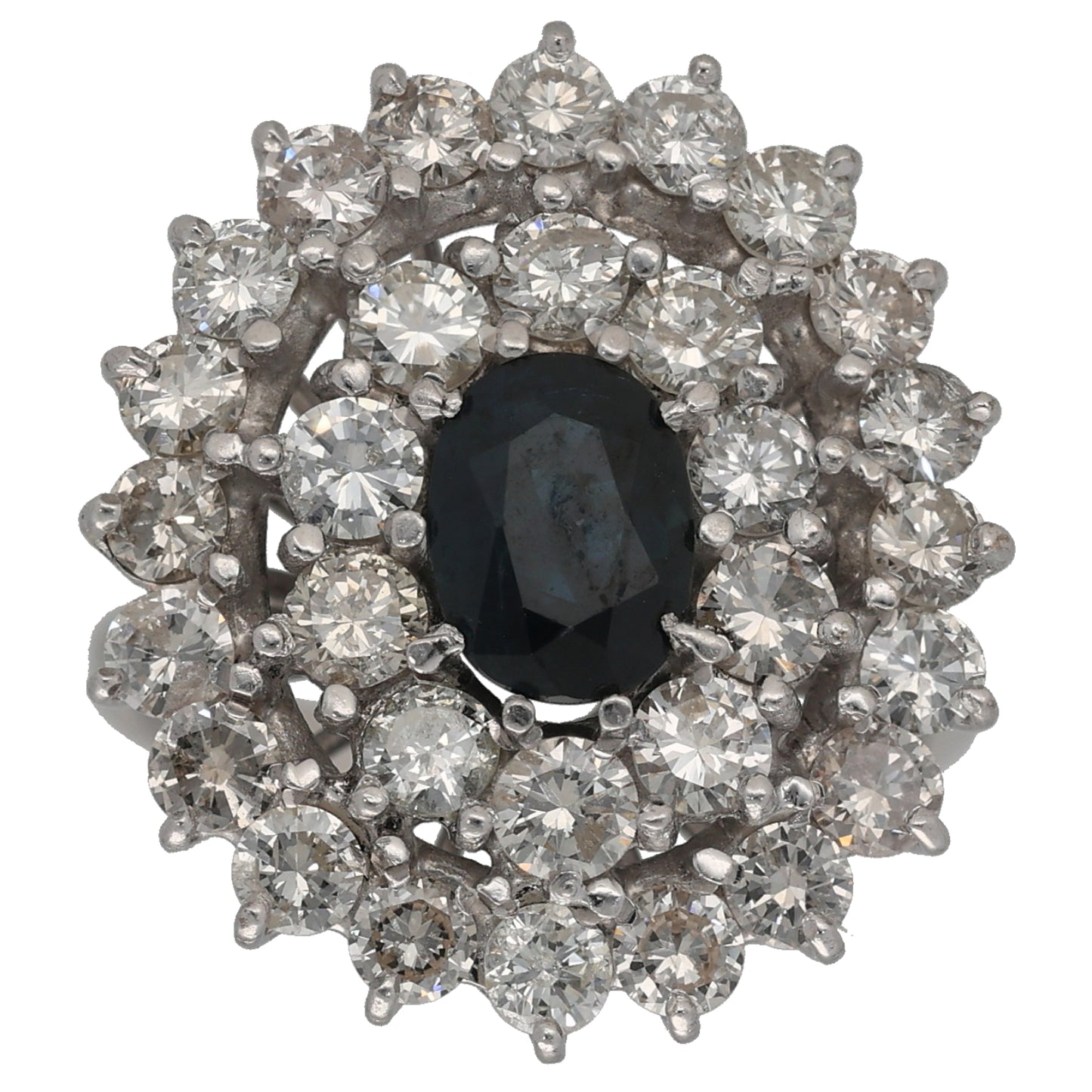 18ct White Gold 2.40ct Diamond & Sapphire Cluster Ring Size M