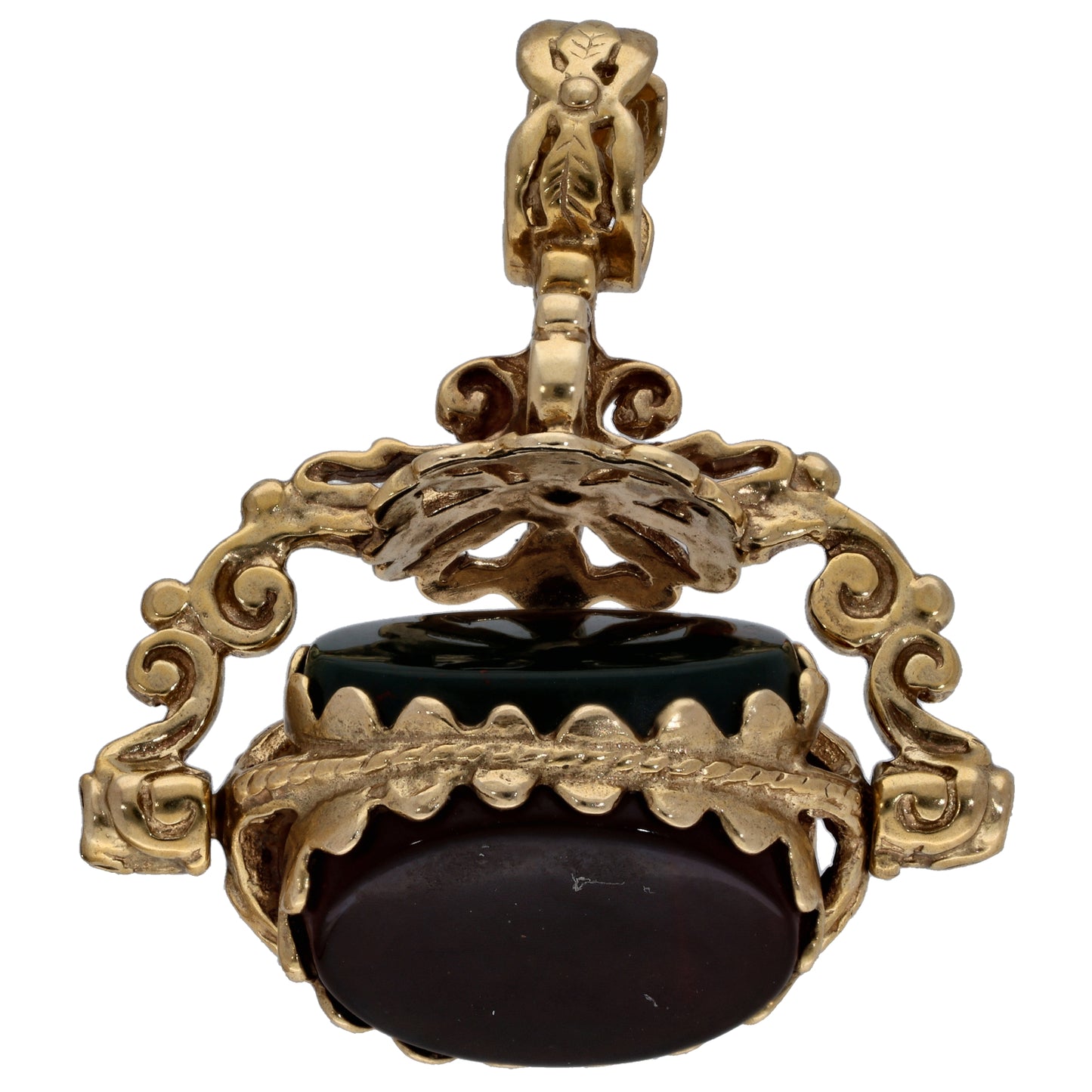 9ct Gold Bloodstone, Carnelian & Onyx Fob Pendant