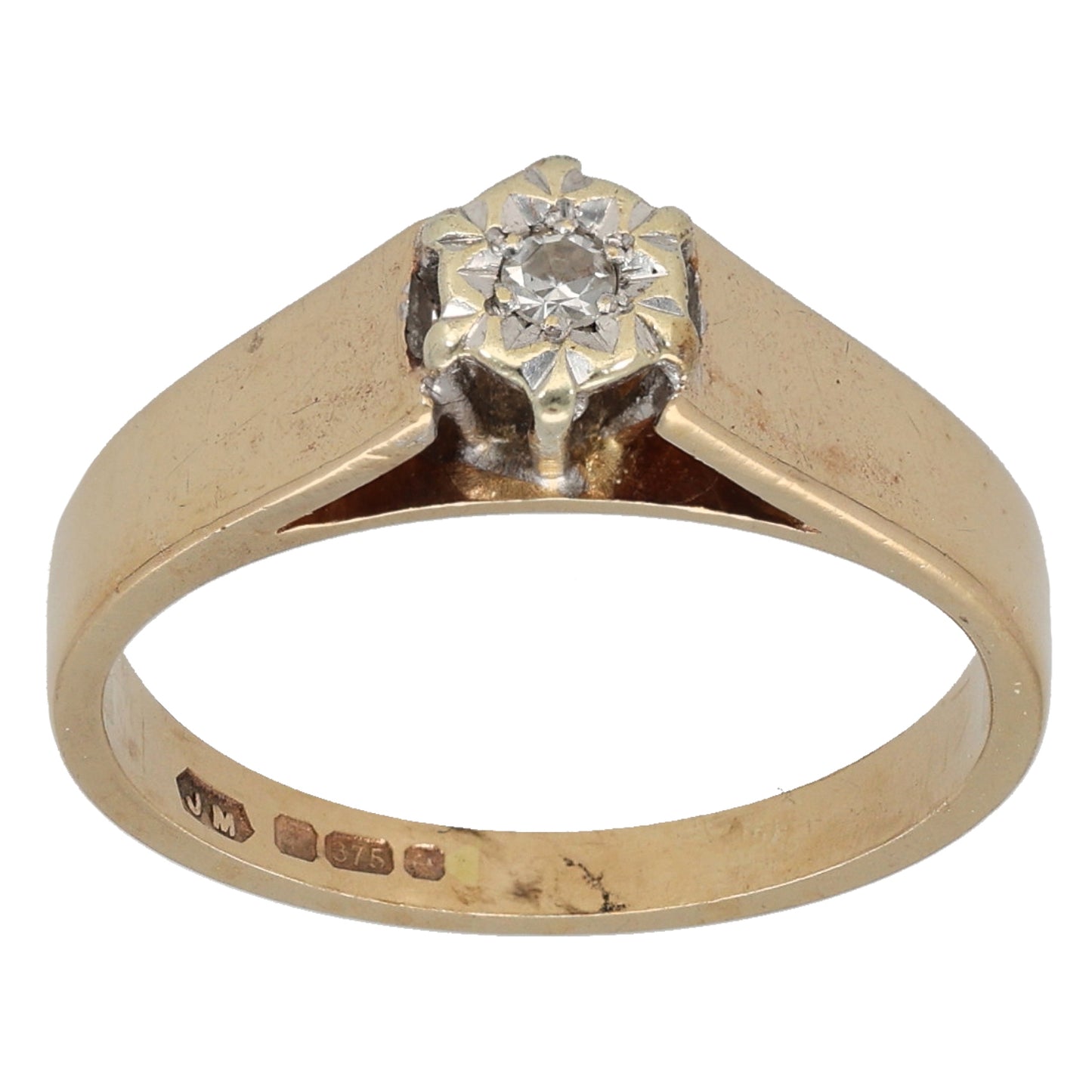 9ct Bicolour Gold 0.03ct Diamond Solitaire Ring Size L