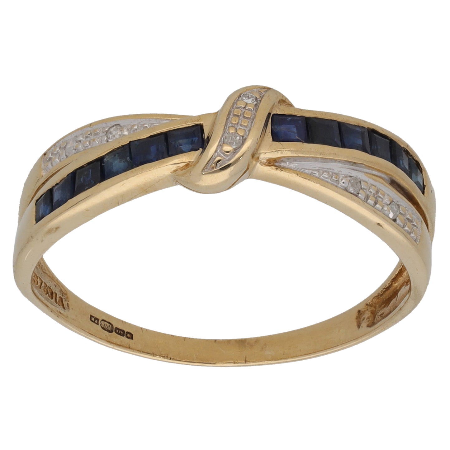9ct Gold Sapphire & 0.03ct Diamond Dress/Cocktail Ring Size T