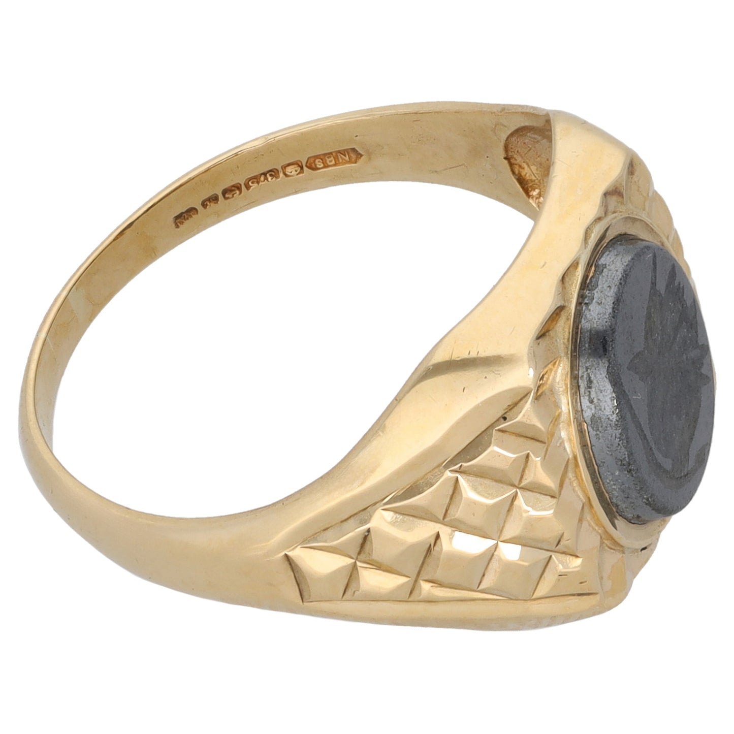 9ct Gold Hematite Crest/Emblem Signet Ring Size Q