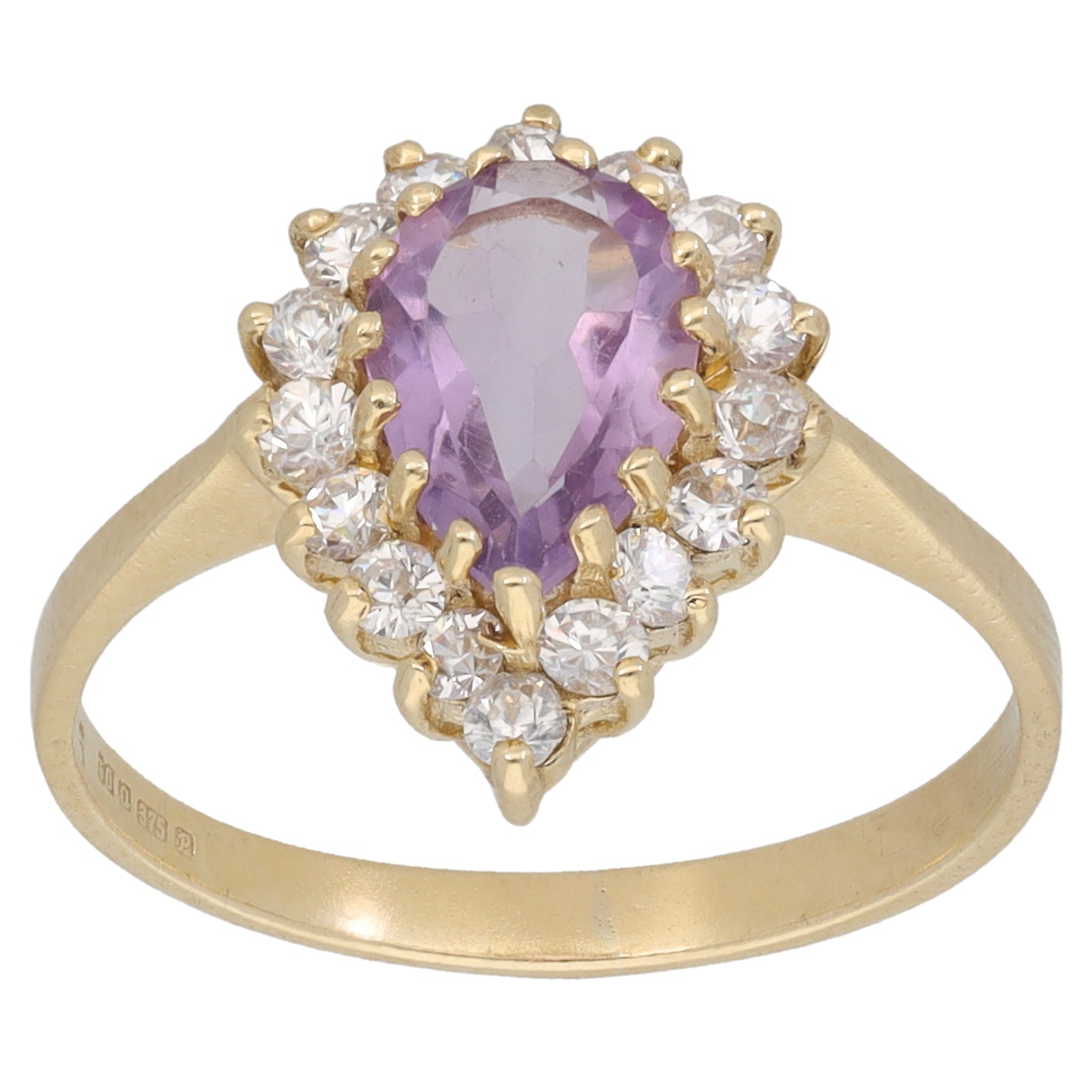 9ct Gold Amethyst & Cubic Zirconia Dress/Cocktail Ring Size M