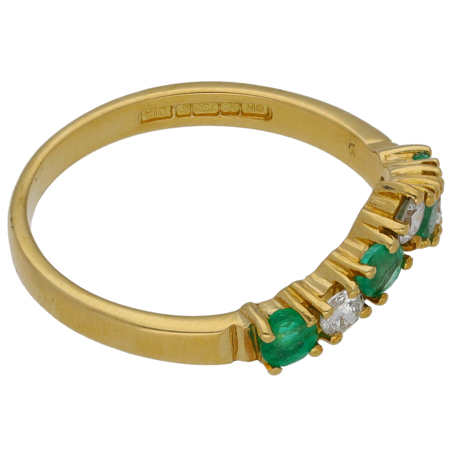 18ct Gold 0.20ct Diamond & Emerald Wishbone Ring Size N