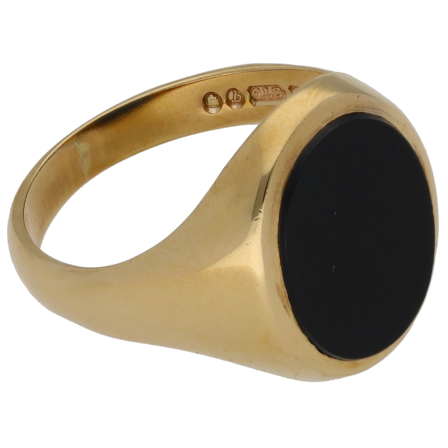 9ct Gold Onyx Patterned Single Stone Signet Ring Size U