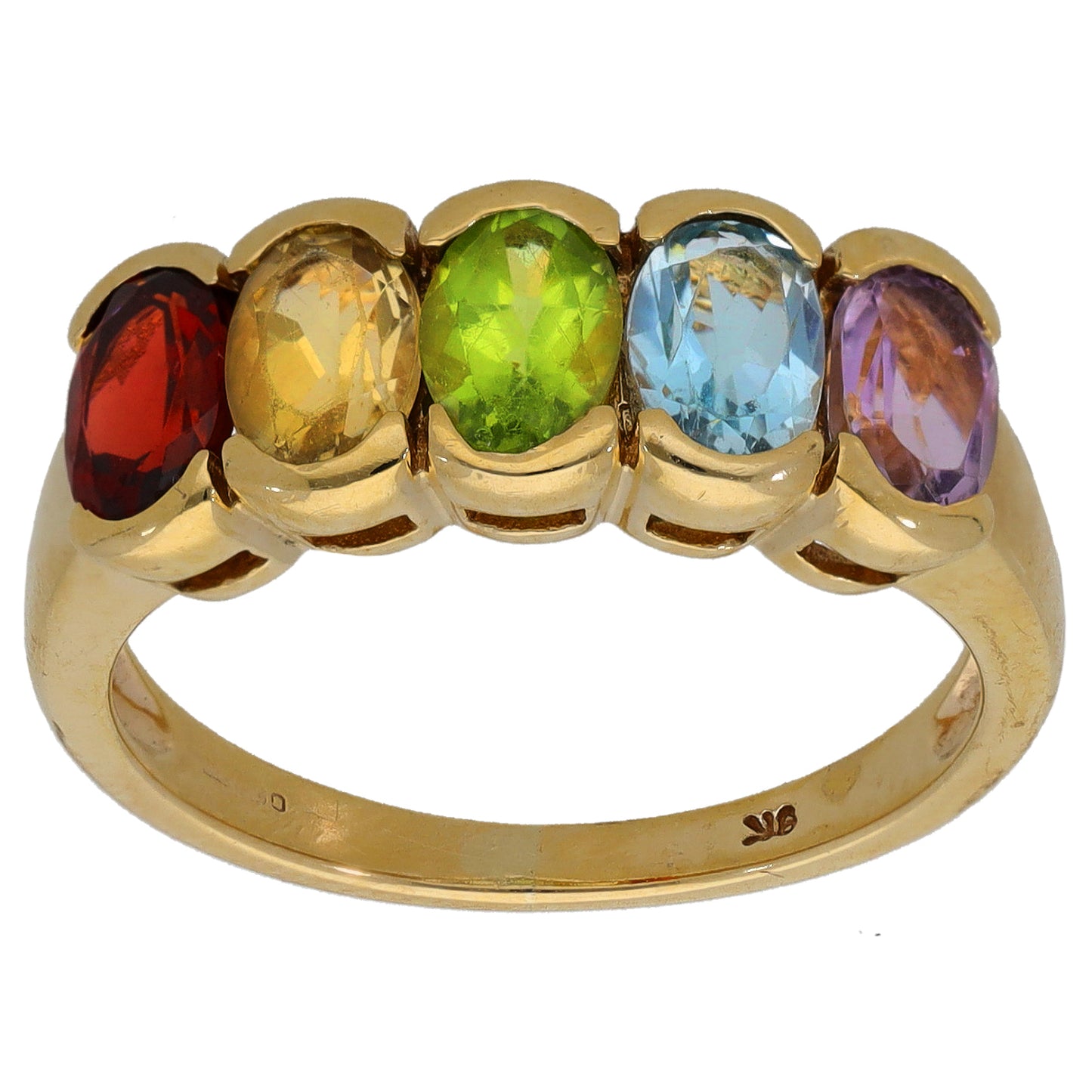 9ct Gold Garnet, Citrine, Peridot, Topaz & Amethyst Dress/Cocktail Ring Size N