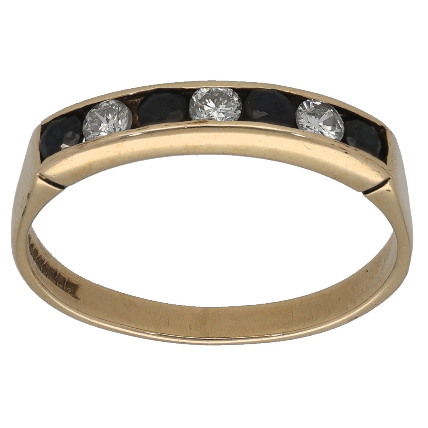 9ct Gold 0.25ct Diamond & Sapphire Half Eternity Ring Size N