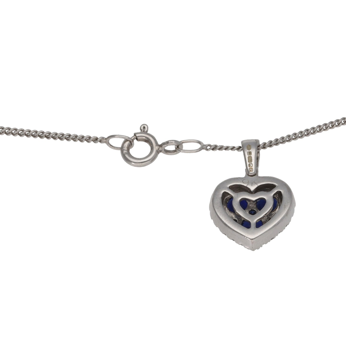 9ct White Gold Sapphire & Cubic Zirconia Dress/Cocktail Pendant With Chain