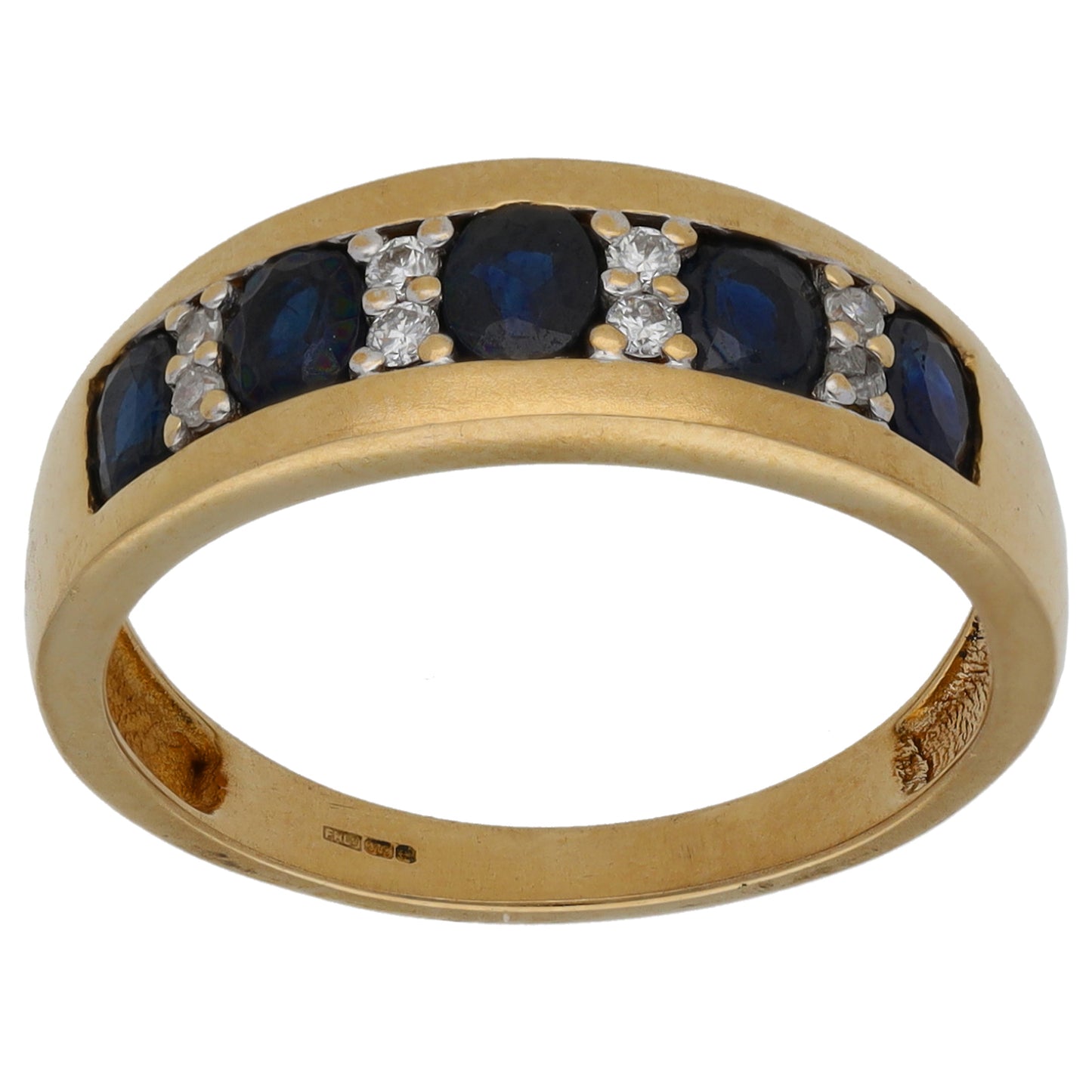 9ct Gold 0.10ct Diamond & Sapphire Half Eternity Ring Size P