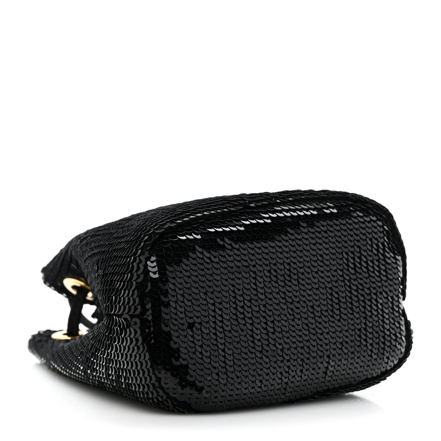 Prada Sequin Satin Triangle Logo Mini Pouch Bag - Black