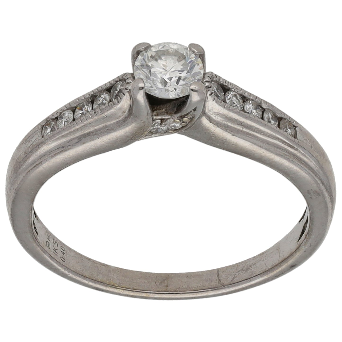 9ct White Gold 0.40ct Diamond Solitaire Ring With Accent Stones Size L