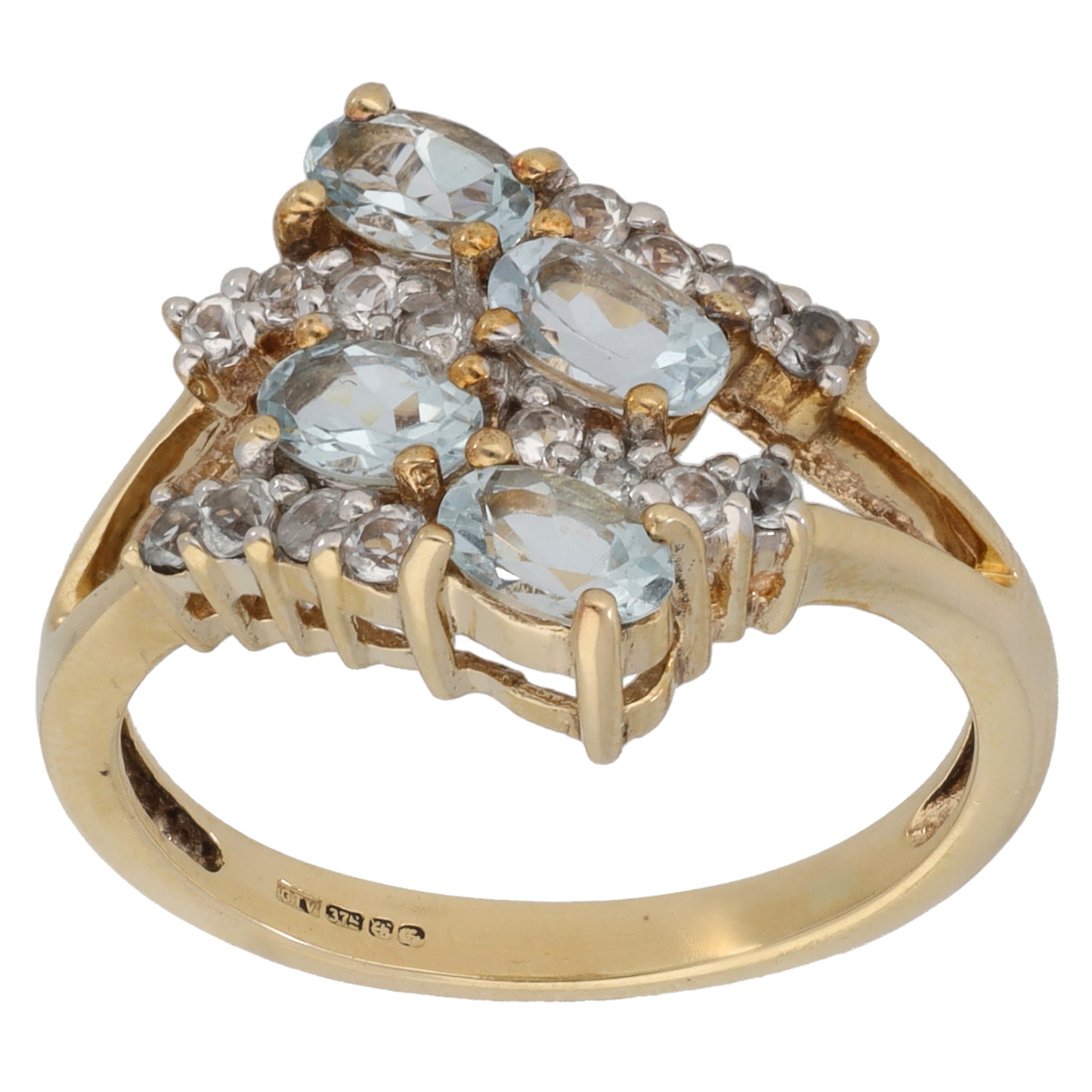 9ct Gold Aquamarine & Imitation Dress/Cocktail Ring Size N